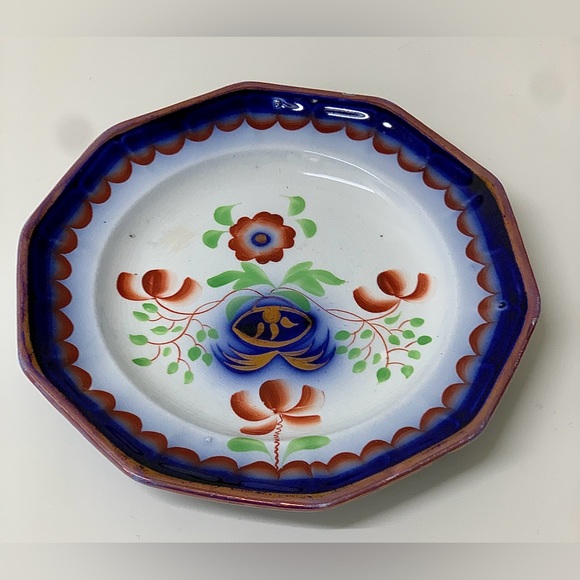 19th Century Gaudy Ironstone 10 Sided Flow Blue "Pearl White" Impressed Plate - Picture 13 of 13